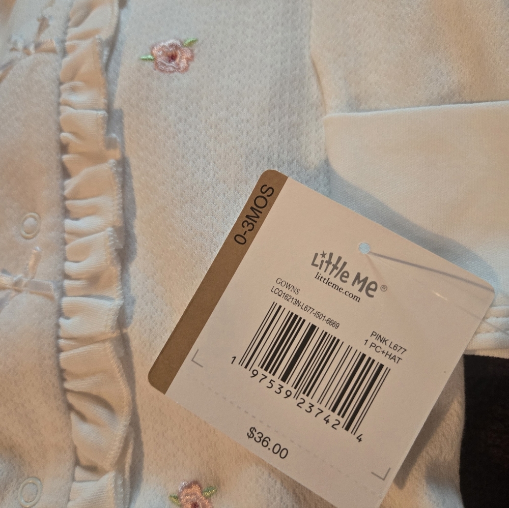 Little Me White And Floral Sleeper Gown-0-3 Mos NWT - Picture 3 of 5